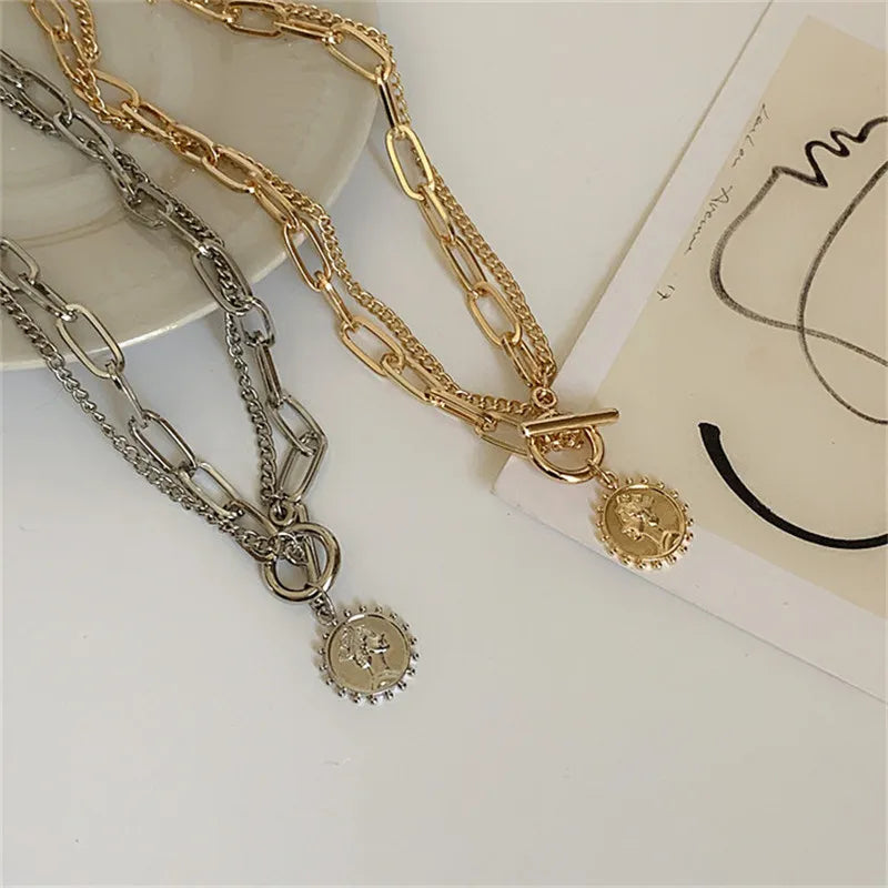 Double Layer Chain Pendant Jewelry - Gold
