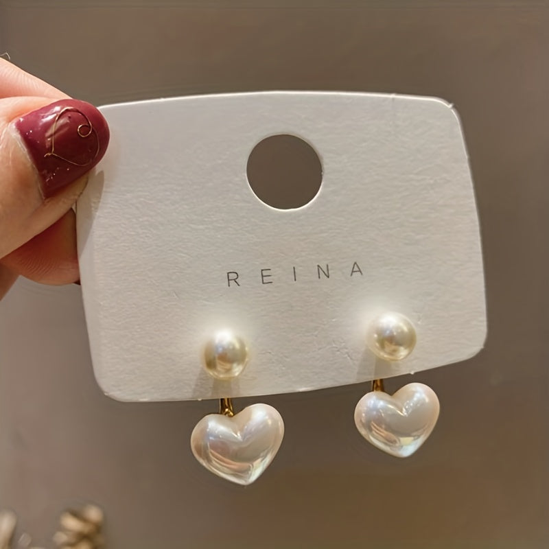 Simple Heart Pearl Decor Stud Earrings